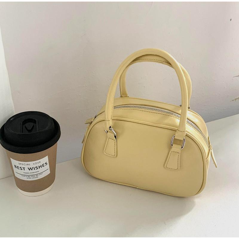 Women Pu Leather Bowling Bag Mini Small Square Handbag Top Handle Crossbody Shoulder Bag Trendy Versatile Casual Dating Tote Bag