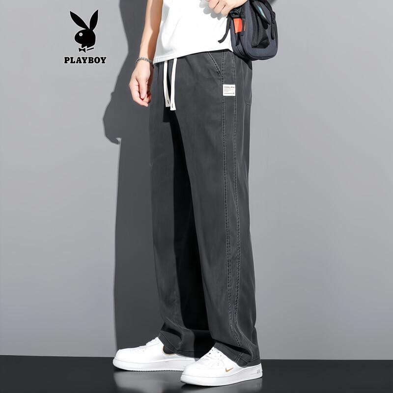 Playboy Men's Ice Silk Tencel Loose Straight Casual Pants
