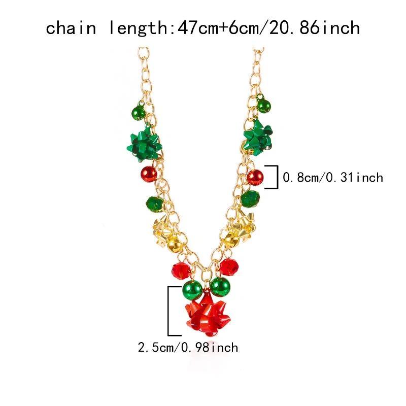 Exaggerated Christmas Bell Beaded Choker Necklace For Women Trendy Xmas Pendant Clavicle Chain New Year Party Jewelry Gift