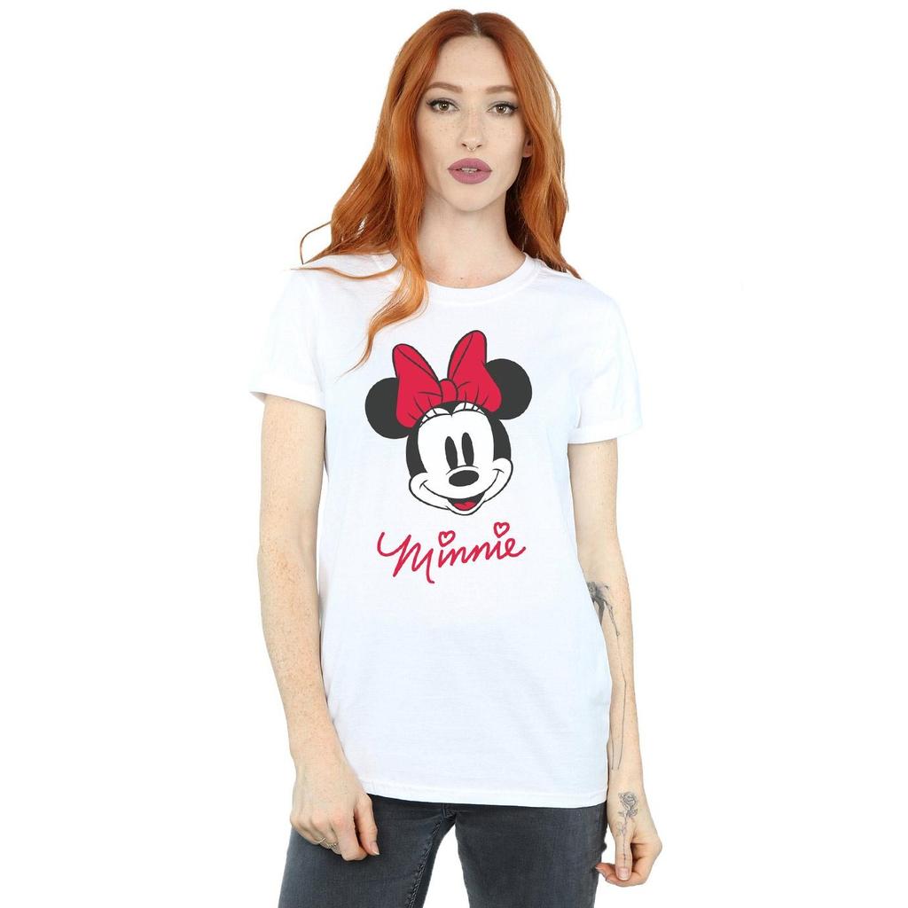Disney Womens/Ladies Minnie Mouse Face Cotton Boyfriend T-Shirt
