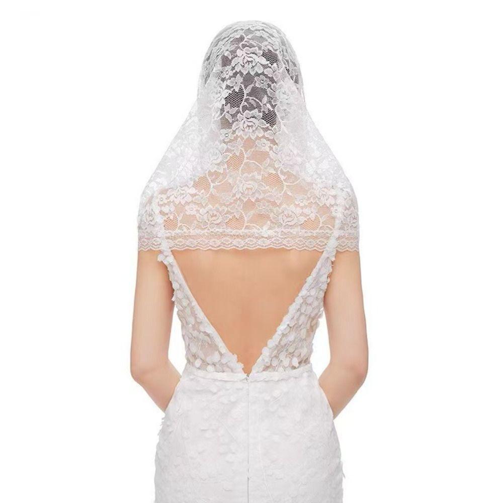 Black Bride Mantilla Thin Church Shawl Vintage Lace Veil  Headdress