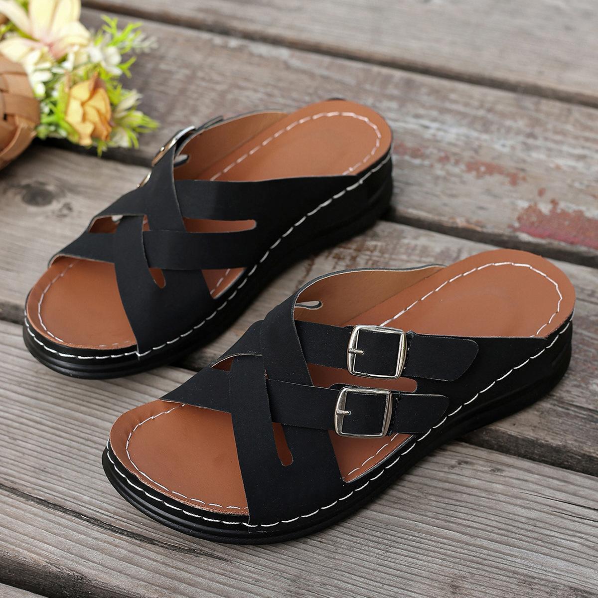 

Модная женская обувь Сандалии Летние Удобные туфли для ходьбы Шлепанцы Женские Клинья Повседневные тапочки Женская обувь Большой размер 43 36 чёрный