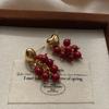 Classic Gold Heart-Shaped Handmade Bead String Earrings, Earrings, Retro Elegant Romantic Light Luxury Exquisite Niche Fashion Versatile