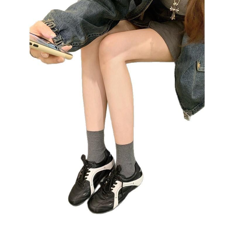 Cowhide version~ grape ma inner height increase 3cm fashionable color scheme lace-up round head splicing German training shoes women's casual spor