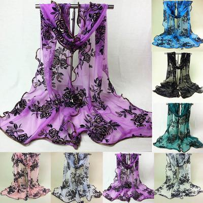 Women Girls Flower Print Lace Scarf Long Soft Wrap Shawl Stole Pashmina Scarves