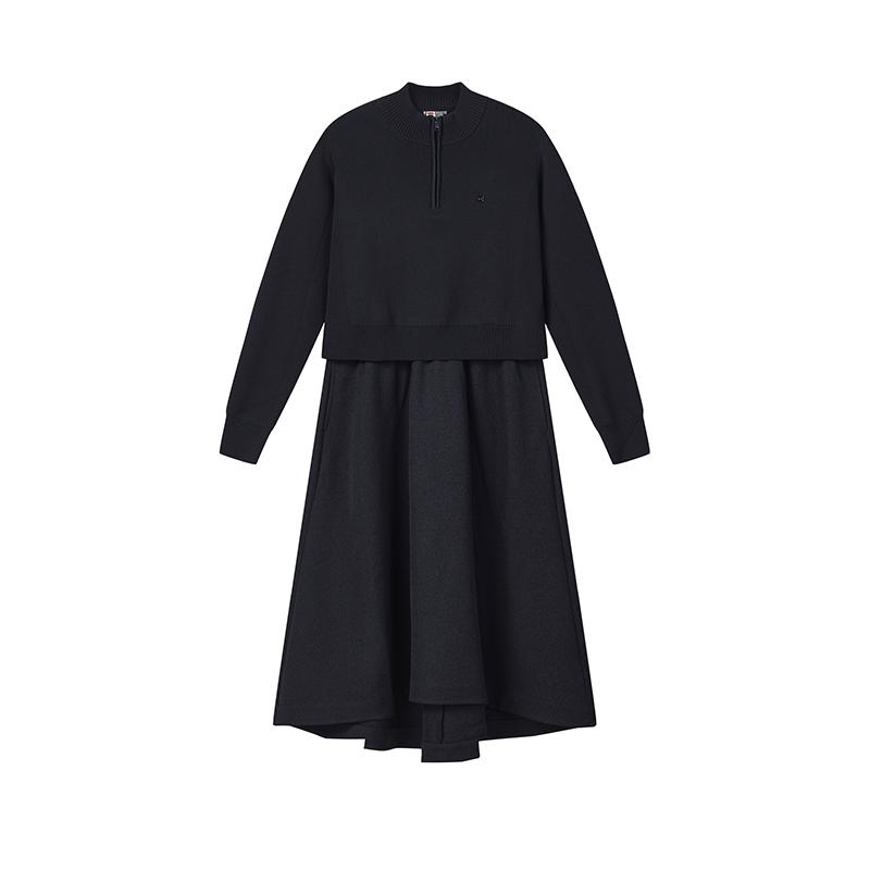 FILA White Fashion Simple Classic Casual Versatile Comfortable Loose Half-Zip Elegant Long Sleeve Dress Women dresses Legendary-Blue F11W613302FNV