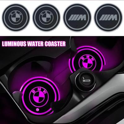 2PCS For M M3 E46 E90 F30 E39 F10 7-color LED Cup Holder Lamp (automatic Light Switching) Car Coaster Atmosphere Lighting.