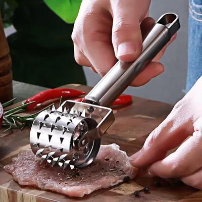 1 st Rostfritt Stål Köttmörningsverktyg Hackare Rulle Hammare För Biff Dubbelsidig Fläskbankare Matlagning Köksredskap