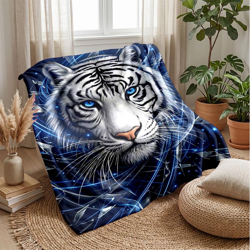 Blue Tiger Fantasy Blanket Personalized Name Flannel Blanket Soft Cozy Plush Throw for Sofa Bed Lightweight Home Decor