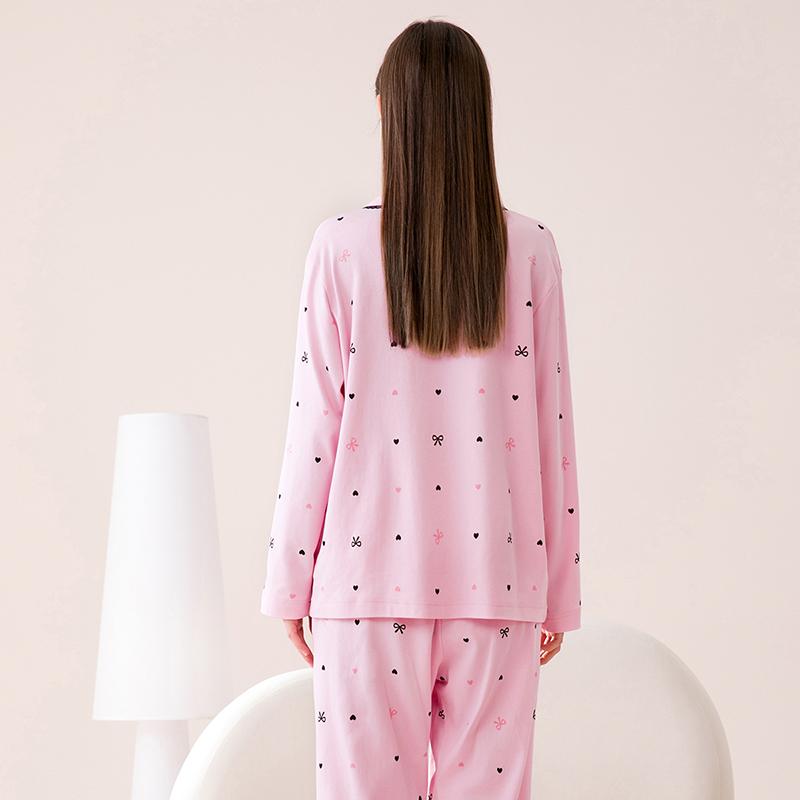 Fenteng Pure Cotton Collar Cardigan Sleepwear Set for Girls and Women