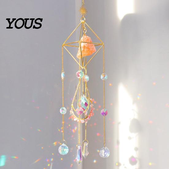 Wind Chime Faux Crystal Suncatcher for Window, Natural Stone Rainbow Maker with Prism Home Decoration Pendant Indoor Outdoor, Home, Garden,