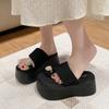 Fashion Women High Platform Slippers New 2025 Summer Beach Flip-Flops Ladies 8CM Wedge Heels Flock Shoes Woman Outside Chunky Sandals