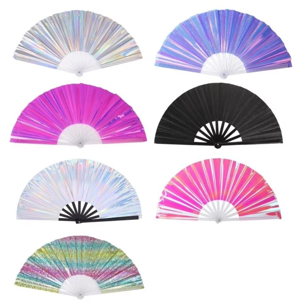 Iridescent Finish Folding Fan Large Size Cooling Fan New Handheld Fan  Summer