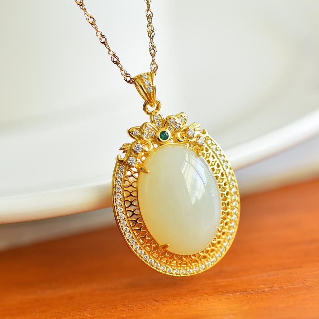 Hotan Jade S925 Silver Water Drop Pendant Necklace for Women with Certificate