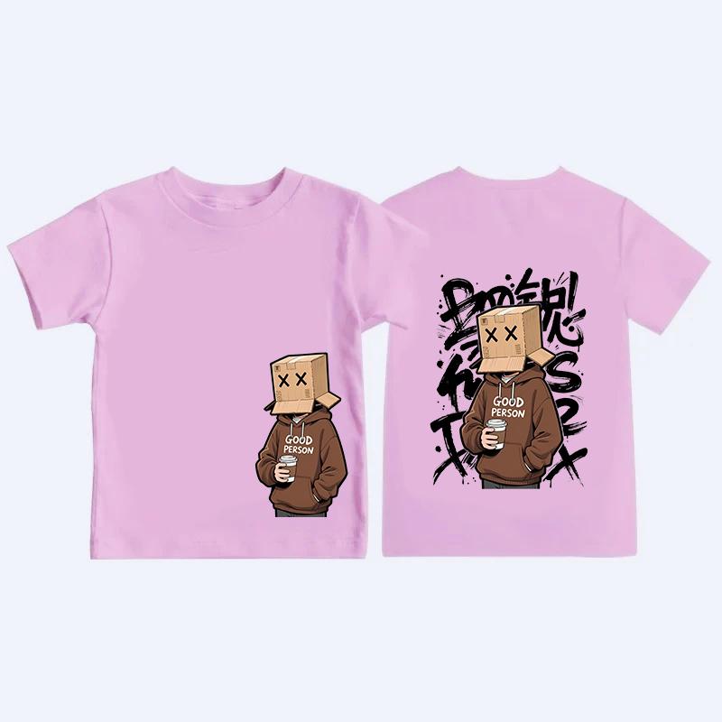 American Summer Kids Cartoon Character Letter Graffiti Print Comfortable and Breathable Round Neck Tshirt Outdoor Street Top