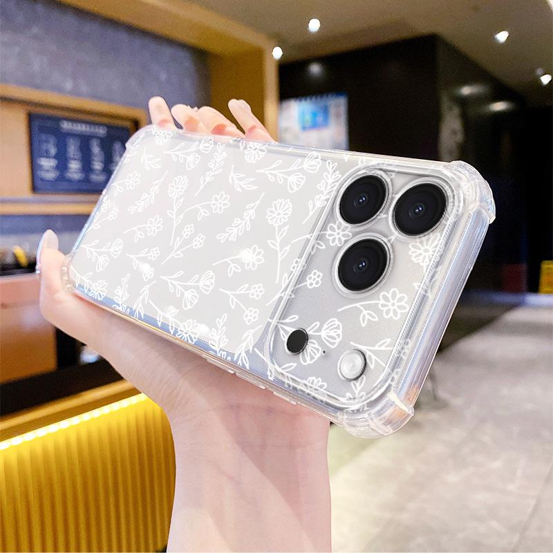 Applicable to iPhone17 sketch flower mobile phone case Apple 16 transparent soft case 15pm small fresh anti-collision protective case