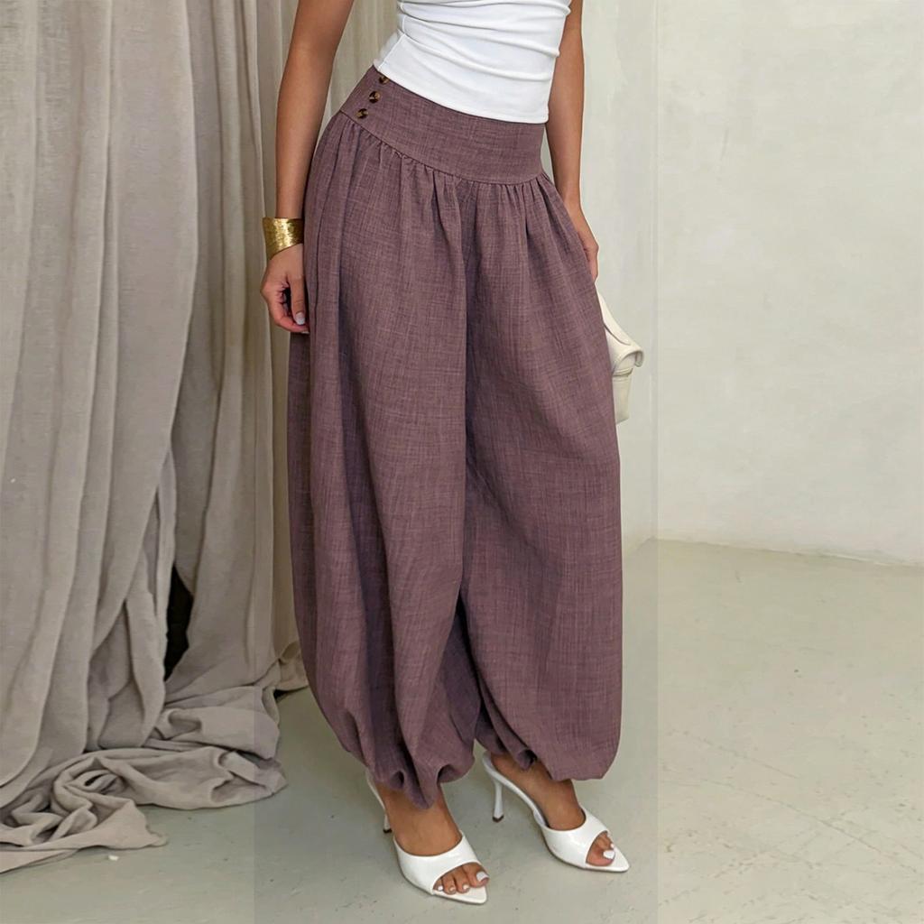 Women Loose Fit High Waist Lantern Pants Casual Homewear Harem Trousers Wide Leg Comfortable Bottoms