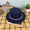 Hat Women's New Pearl Chain Flat Top Woolen Hat Elegant Casual European, American British Flat Edge Retro Hat