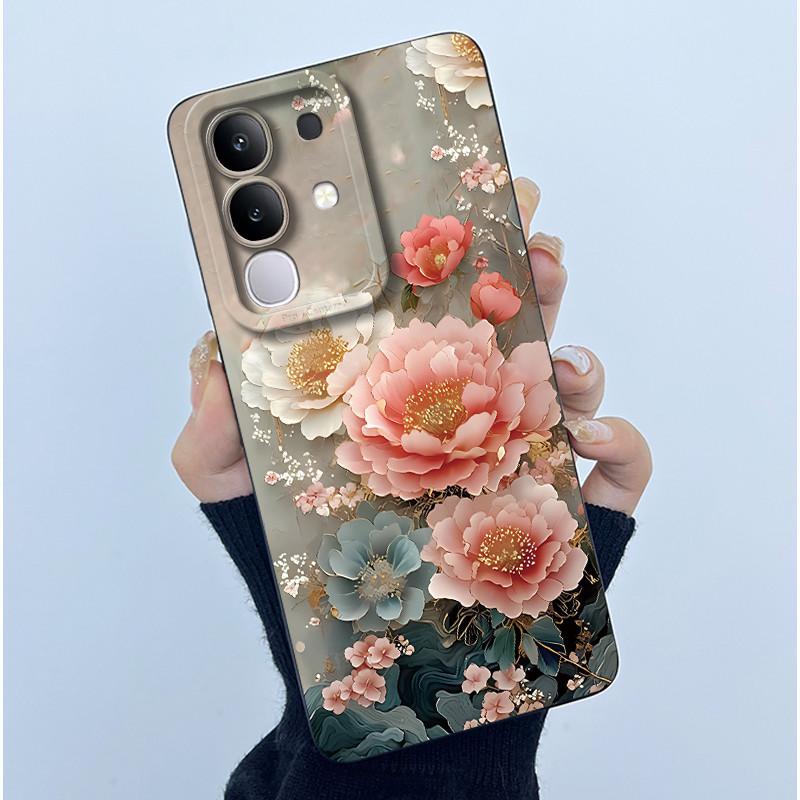 For Vivo Y29 4G Phone Case Fashion Simplicity Oil Painting Flower Soft Liquid Silicone Shell Back Cover For Vivo Y 29 4G Fundas