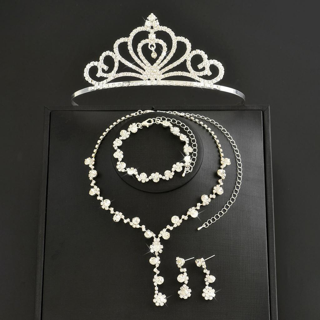 Bridal Tiara Crown Three-Piece Luxury Atmospheric Wedding Jewelry Set Premium Necklace Earrings Crown