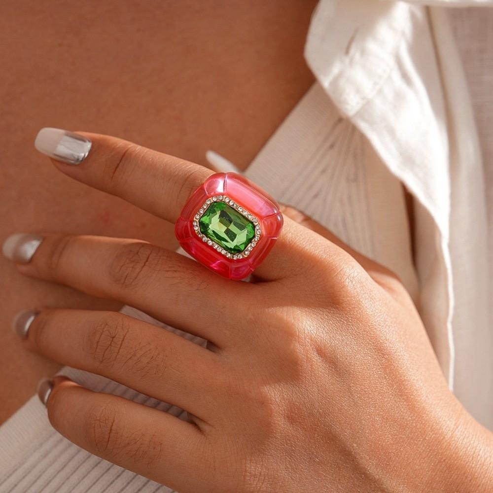 Y2K Classic Acrylic Resin Ring Candy Color Big Dome Plain Ring Geometric Ring  Travel