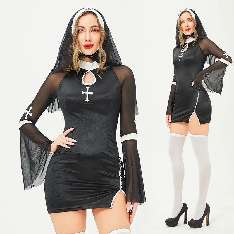 Halloween Costume Sexy Cosplay Nun Costume Cross Dark Goth Skirt
