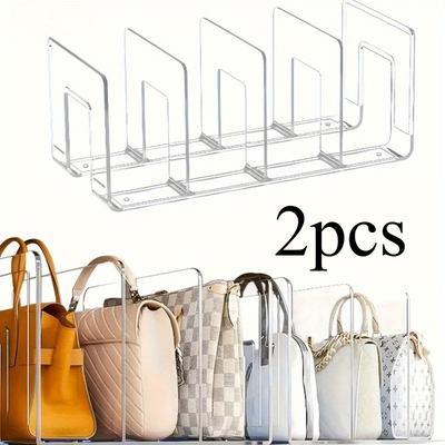 2 Stück Transparenter Acryl-Handtaschen-Organizer, Hängendes Aufbewahrungsregal mit 4 Fächern für Handtaschen, Schrank-Taschenteiler-Regal für Tote, Clutch