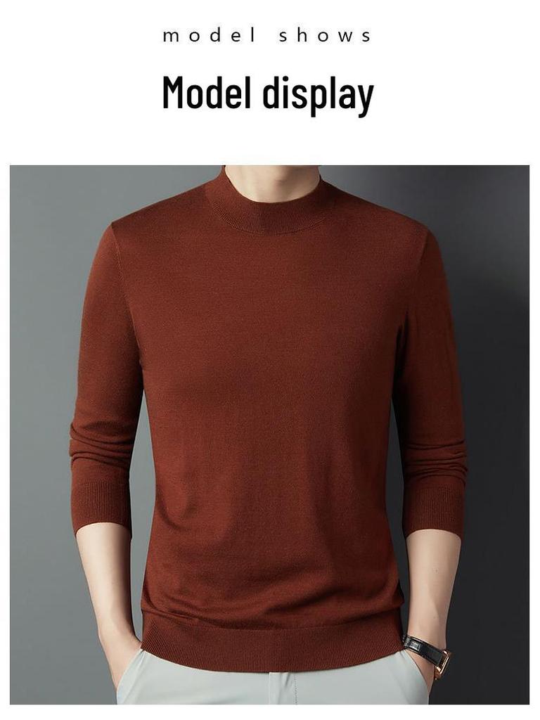 Autumn Wool-Silk Blend High Neck Men's Sweater - Thick Long Sleeve Youth Base Layer