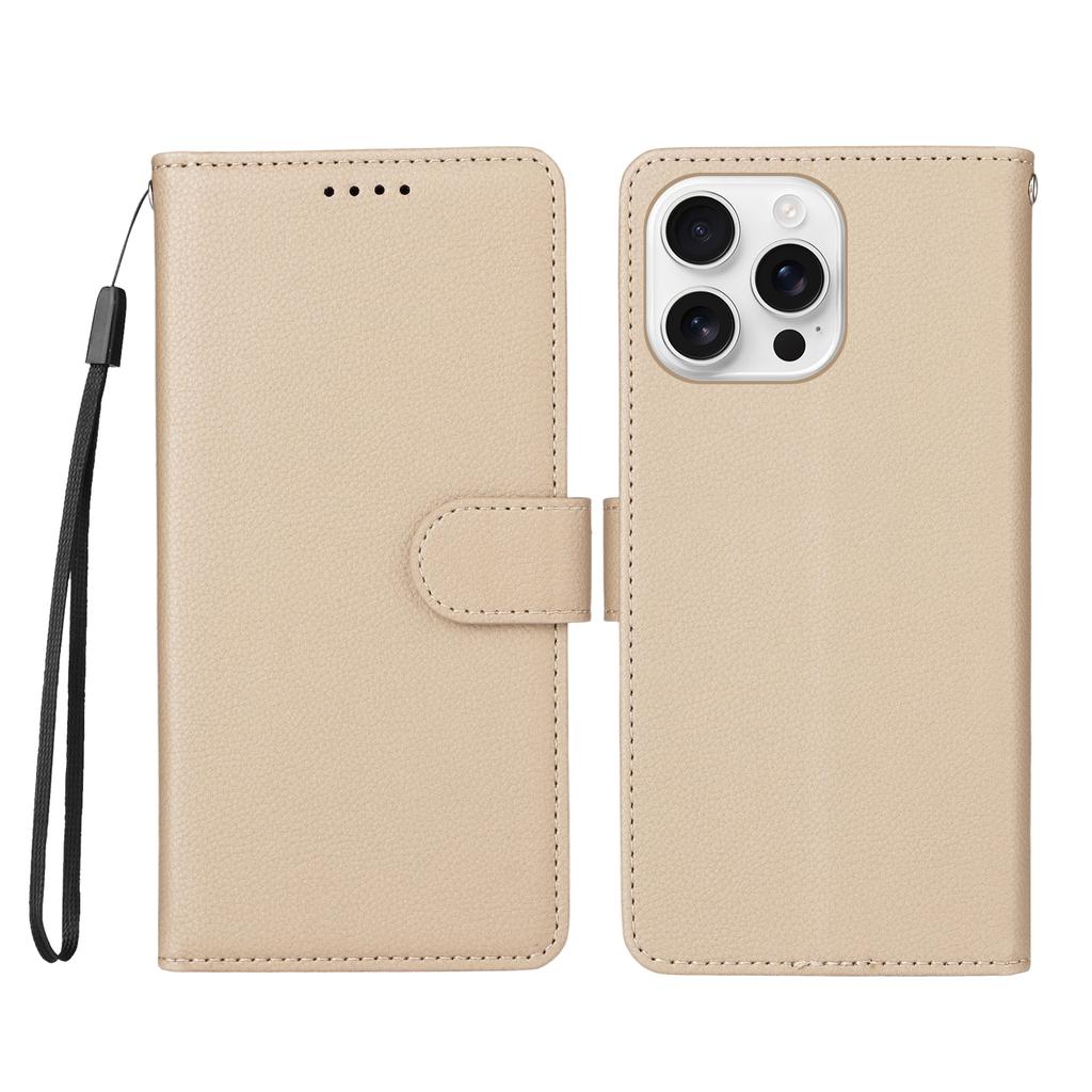For iPhone 16 Pro Max Case RFID Blocking 3 Card Slots PU Leather Phone Cover with Wrist Strap