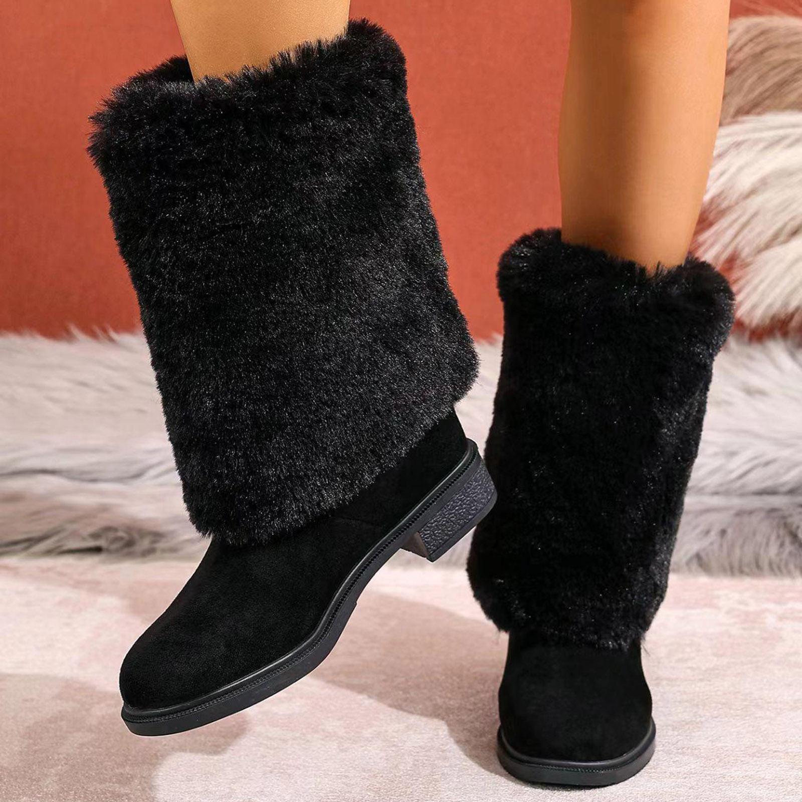 Women s Fashionable Classic Plush Soft To The Warm And Comfortable In Winter Plush Mid Calf Boots Mid Calf Rain Boots 36 чёрный