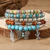 Boho Beaded Stack Bracelet Set, Multi-Layer Wood & Turquoise Bead Bracelet for Women, Bohemian Casual Beach Jewelry