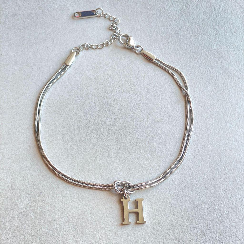 Valentine's Day Stainless Steel Herringbone & Snake Chain Bracelet with 26 Letters Pendant