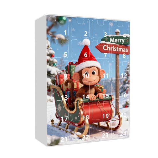 Advent Calendar Resist Monkey Wearing Christmas Hat Design 24-Day Countdown Festive Family Activity Calendar