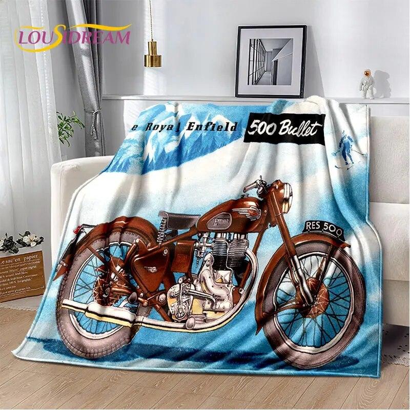 Pătură de pluș moale cu craniu de motocicletă retro, vintage, pătură de flanel, pătură pentru sufragerie, dormitor, pat, canapea, husă de picnic