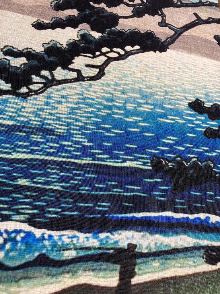 Ukiyo-e hand towel by Kawase Hasui, Spring Moon (Ninomiya Beach)