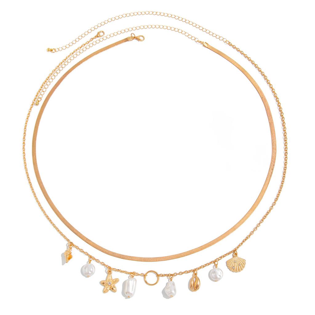 Holiday Style Imitation Pearl Starfish Scallop Shell Conch Waist Chain, Sexy Snake Bone Chain Body Chain