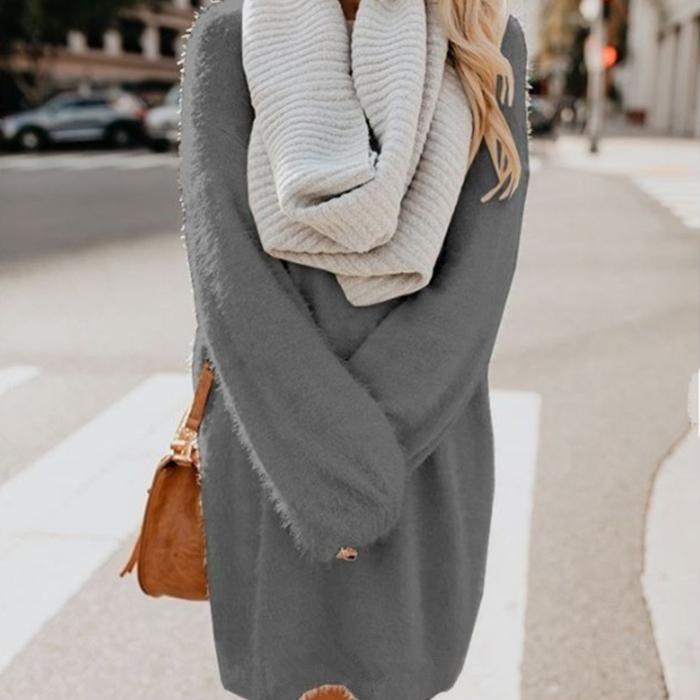 Women Winter Sweater Knit Crewneck Warm Long Sleeve Casual Sweatshirts Dress