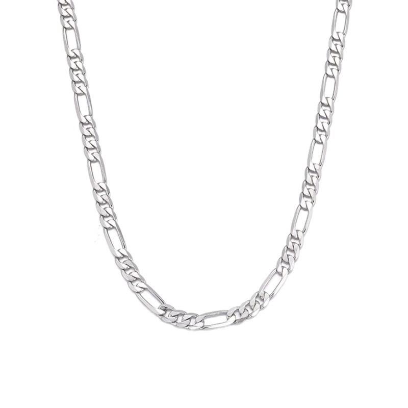 Men's Silver Figaro Chain Necklace Polished Smooth Brims For Comfort Adjustable Lengths 16 18 20 22 24 Inch