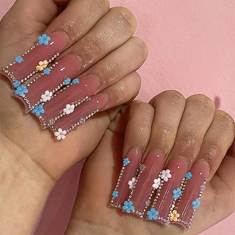 

Colorful Flower Press-on Long Pipe Shape Nails - 24 Piece Set for Women
