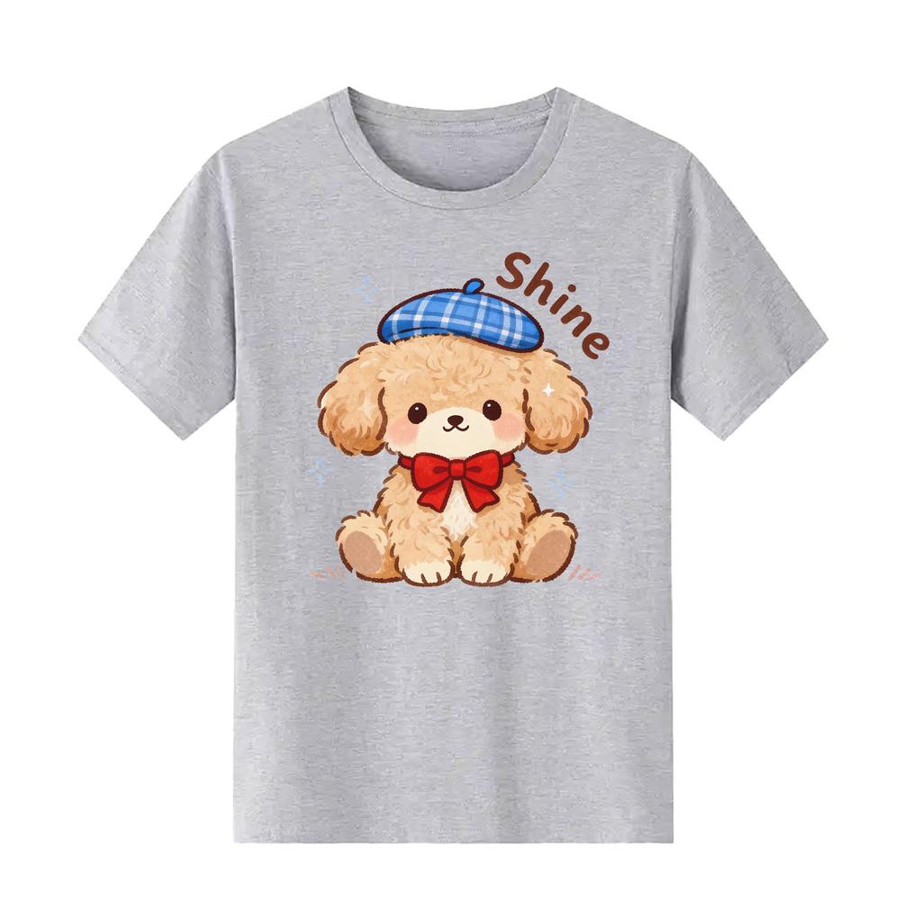 Neues Niedliches Cartoon Lockiger Hund Aufdruck T-Shirt Lässig Kurzarm Geeignet für Vier Jahreszeiten Tägliche Kleidung Damen T-Shirt