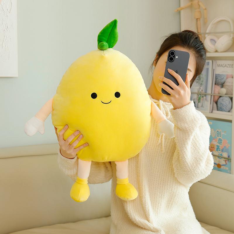 40cm Squishy Humanoid Fruit Plush Pillow Stuffed Yellow Grapefruit Orange Cute Cushion Back Support Plushie Decor Birthday Gift