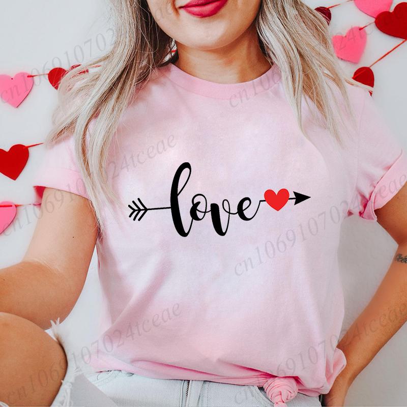 Women's T-Shirts Clothing Valentine Leopard Love Heart Print Tees Breathable Tshirt Loose T-Shirts Harajuku Casual Short Sleeve