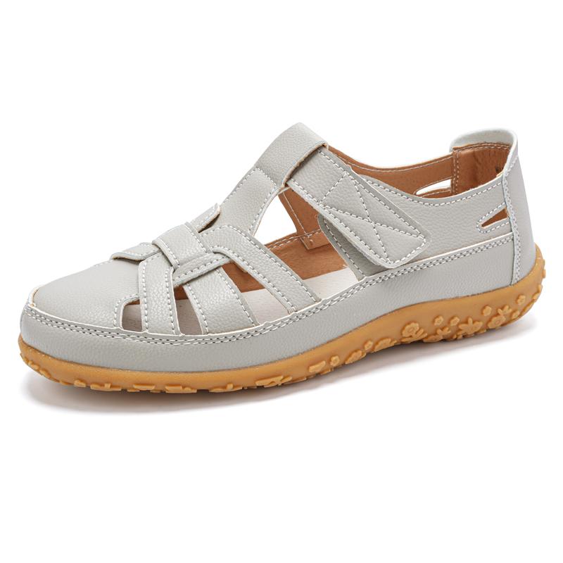 Fashion Women's Casual Sandals Summer Breathable Genuine Leather Flat Shoes Comfortable Round Toe Soft Soled Outdoor Shoes Zapatos