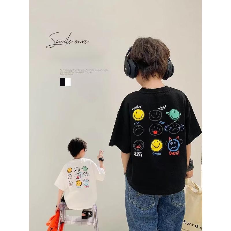 

Хлопковая футболка с короткими рукавами для мальчиков, летняя повседневная футболка с круглым вырезом для маленьких мальчиков, свободный топ для малышей, унисекс, футболка с графическим принтом для мальчиков и девочек