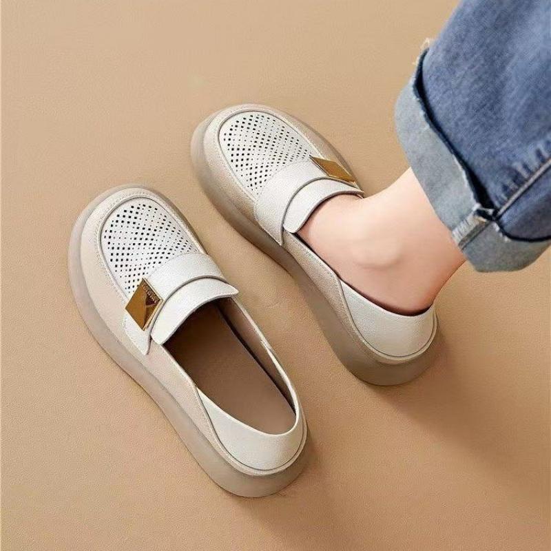 2025 Spring and Autumn Women's Slip-On Round Toe Platform Low Heel Deep Mouth Casual Breathable Low Top Loafers