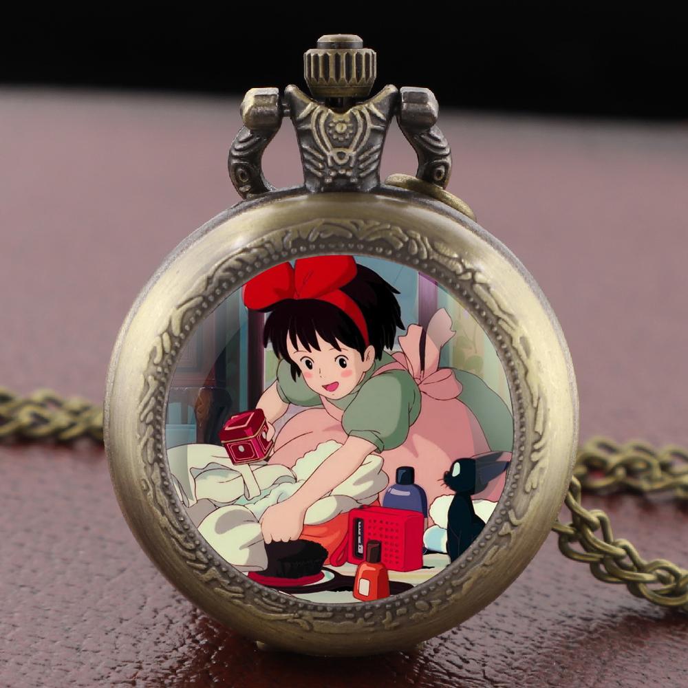 

Cute Girl & Cat Themed Vintage Accessory - Arabic Dial Quartz Pocket Watch Chain Pendant Clock for Girls Boys
