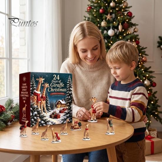 Christmas Gift for Kids Adults Giraffe Advent Calendar, 24Pcs Acrylic Ornament Set with Santa Hat Decorative Collection Wreath Designs, Holiday
