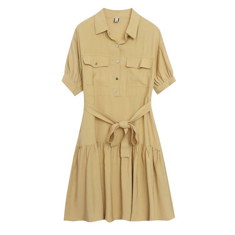 

Xiaomei Recommend ~ Lapel Sense of Design Shirt Dress Female Summer Asymmetrical Loose and Idle Casual Light Thin Pocket Image color S
