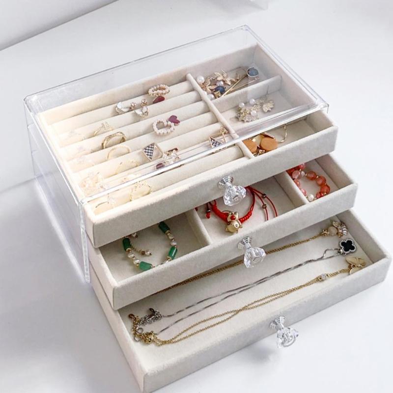 Acrylic Jewelry Storage Box, Partition Tray, Used For Earring, Ring, Necklace Display Rack, Suitable For Bedroom Dressing Table