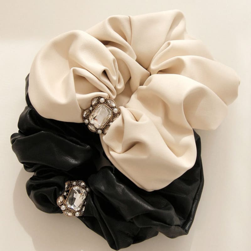 J.Lauren Lambs Leather Cubic Point Scrunchies H01292